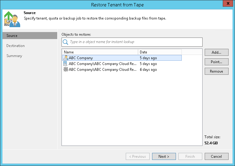 Restoring Tenant Data from Tape