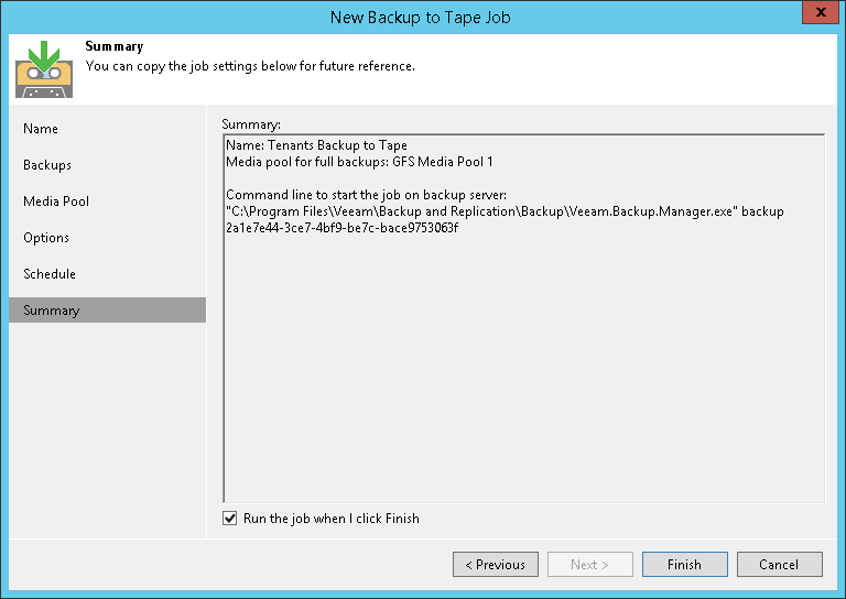 Creating Tenant Backup to Tape Job