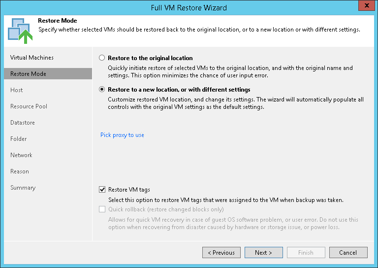 Performing Full VM Restore