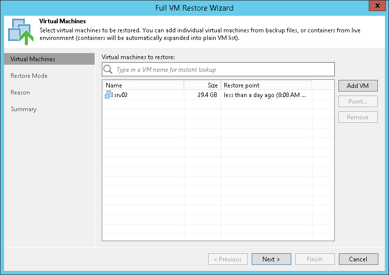 Performing Full VM Restore