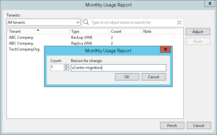 Adjusting Usage Report for Veeam Cloud Connect License