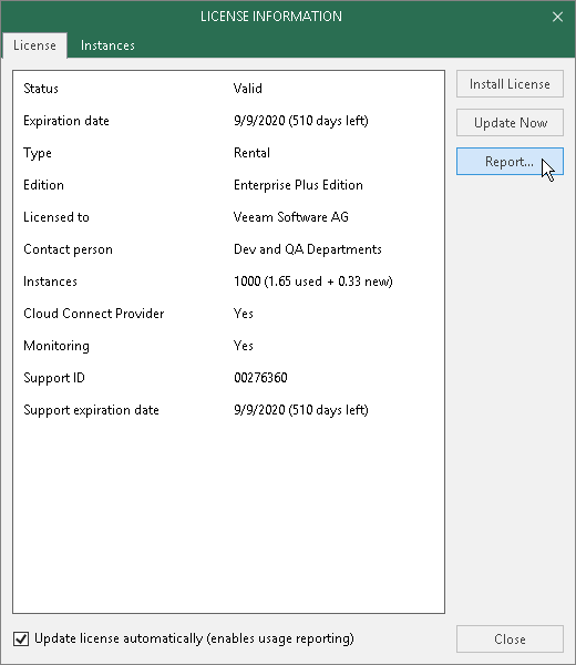 Generating License Usage Report