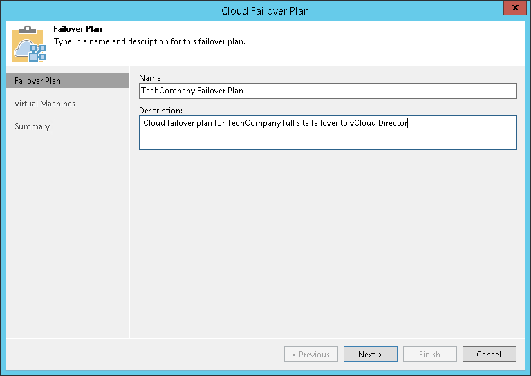 Step 2. Specify Failover Plan Name and Description
