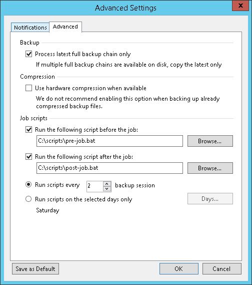 Advanced Settings for Backup to Tape Job
