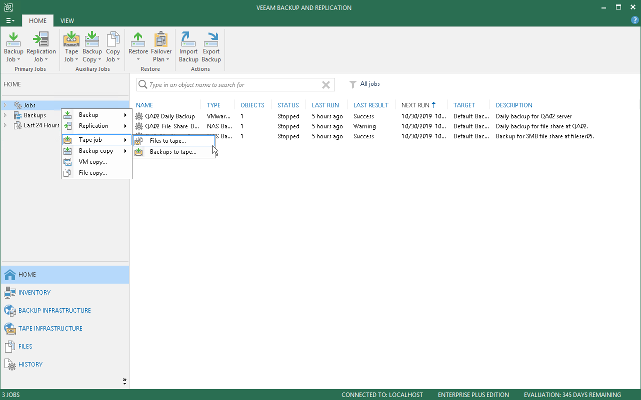 Step 1. Launch New File to Tape Job Wizard