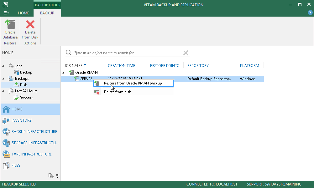 Restore with Veeam Explorer for Oracle