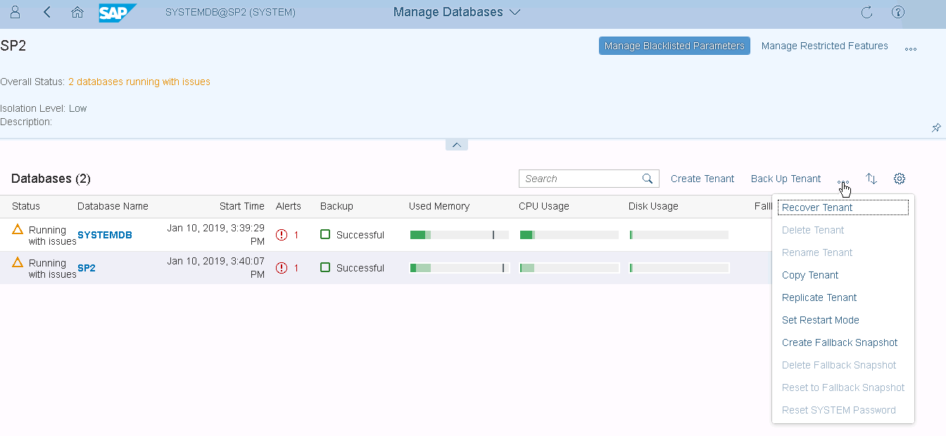 Recovering Tenant Databases with SAP HANA Cockpit