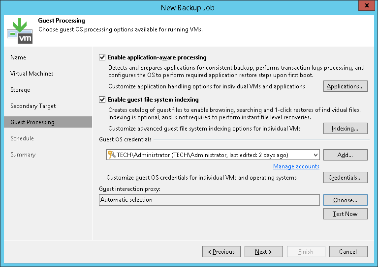 Creating Application-Aware Backup Job