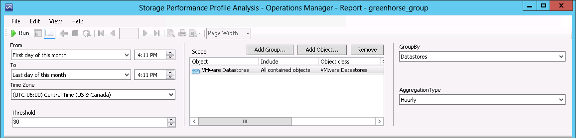 Storage Performance Profile Analysis Report Settings