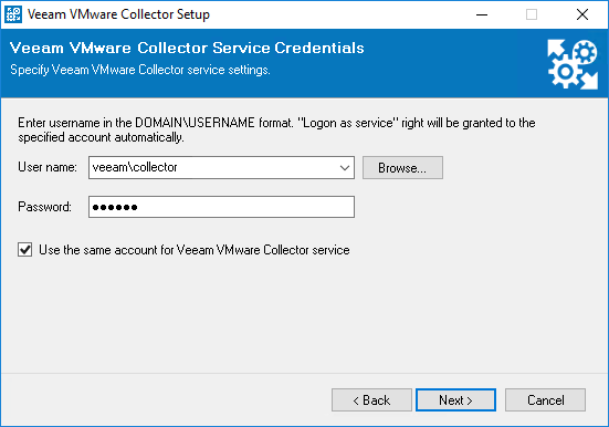 Veeam MP Installation Credentials