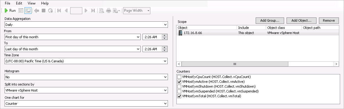 vSphere Hosts: Number of Virtual Machines Report Settings