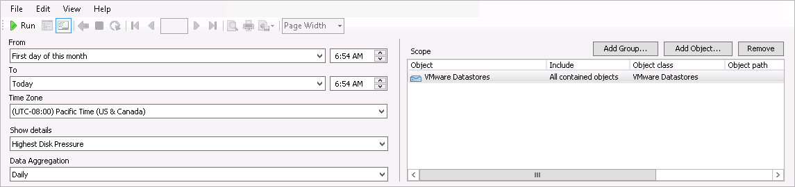 Overprovisioned Storage Report Settings