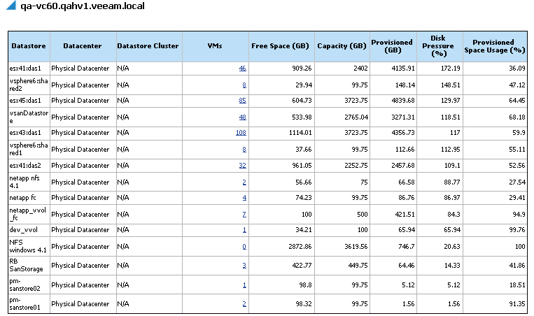 Overprovisioned Storage Report Output Details