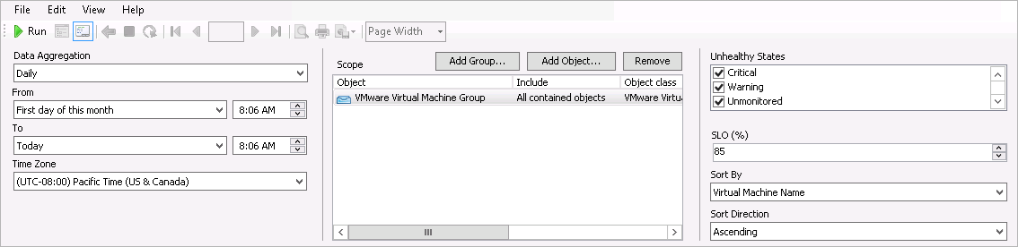 Uptime Statistics Report Settings