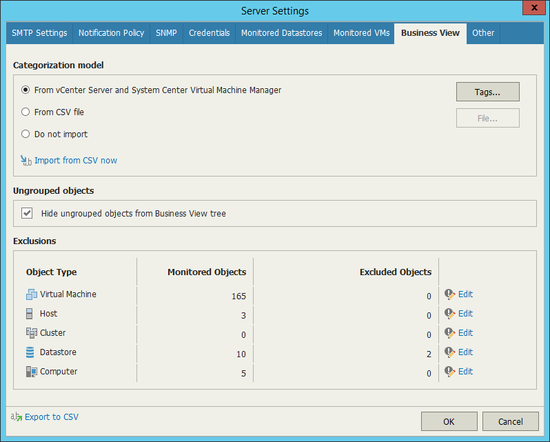 Importing Categorization Model from vCenter Server and System Center Virtual Machine Manager