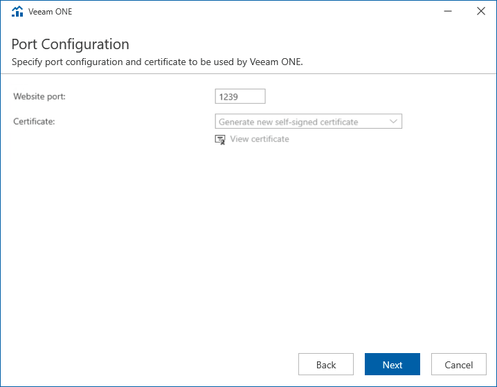 Veeam ONE Specify WebUI Ports