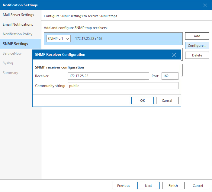 Add SNMP Receiver Step 4. Configure SNMP Settings