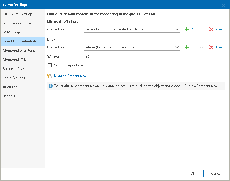 Specify VM Guest OS Account Credentials