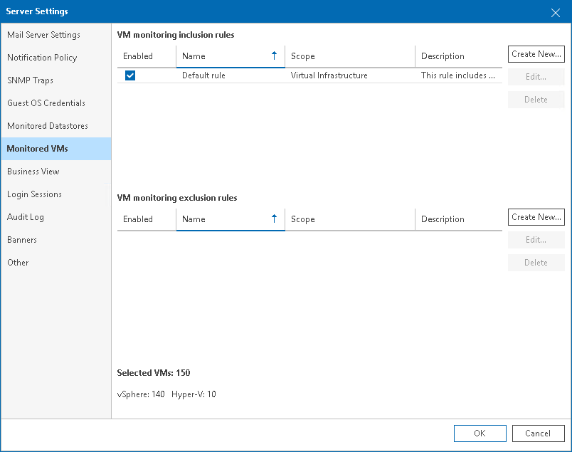 Disable or Delete Default Inclusion Rule Choosing VMs and VM Containers to Monitor and Report On