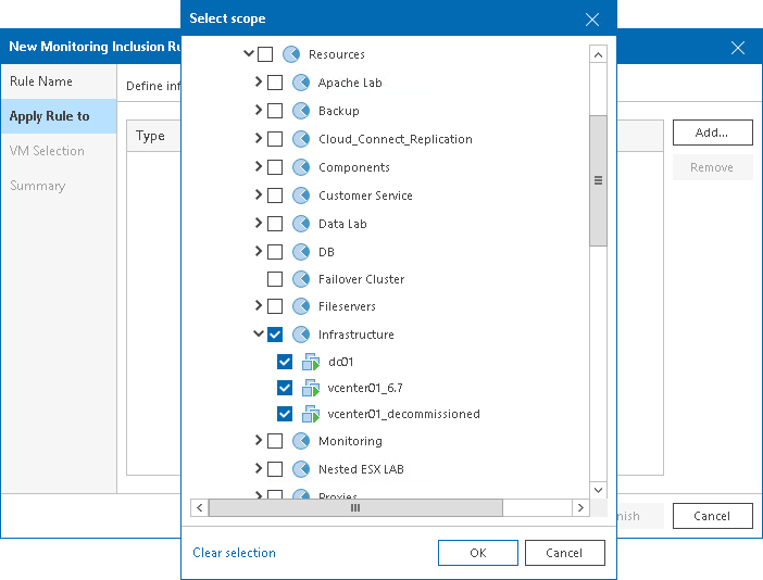 Add Objects to the Rule Choosing VMs and VM Containers to Monitor and Report On