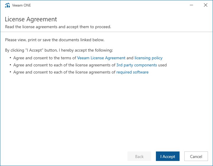 Veeam ONE Accept License Agreement