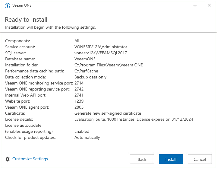 Veeam ONE Review Installation Summary