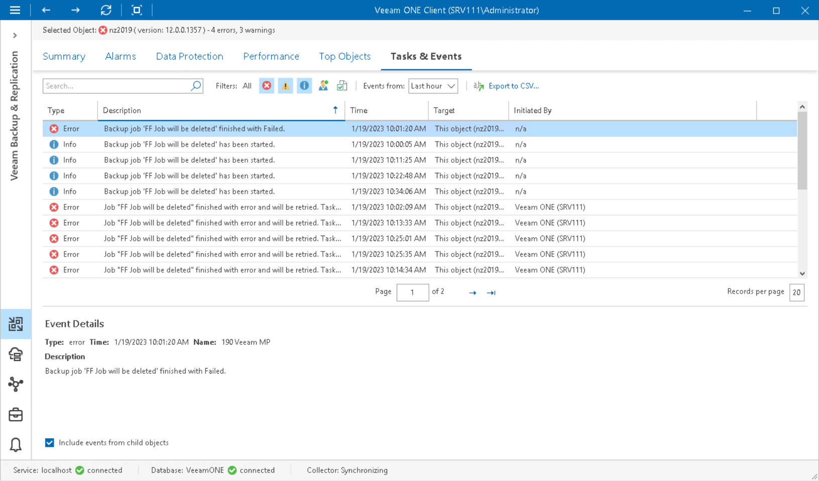 Veeam Backup & Replication Events