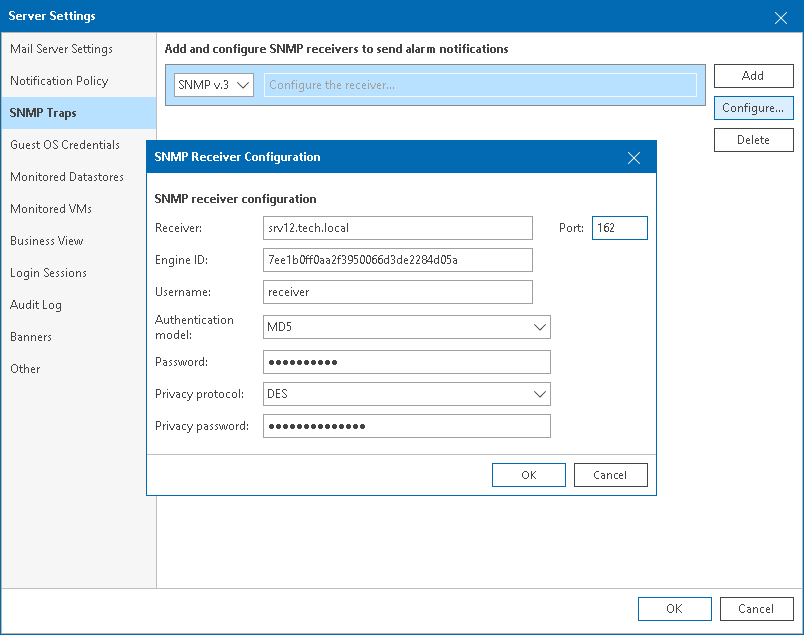Configure SNMP v.3 Settings