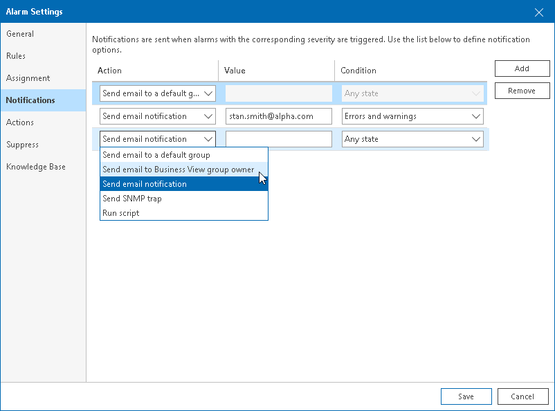 Specifying Alarm Actions