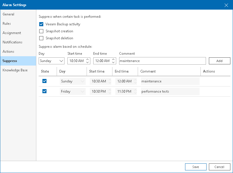 Configure Alarm Suppression Settings