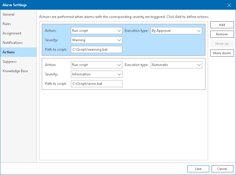 Specify Alarm Actions