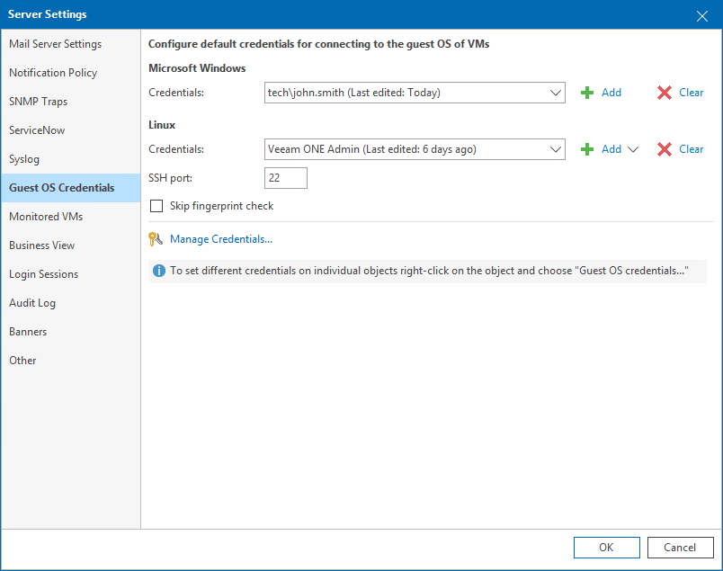 Credentials Management Settings