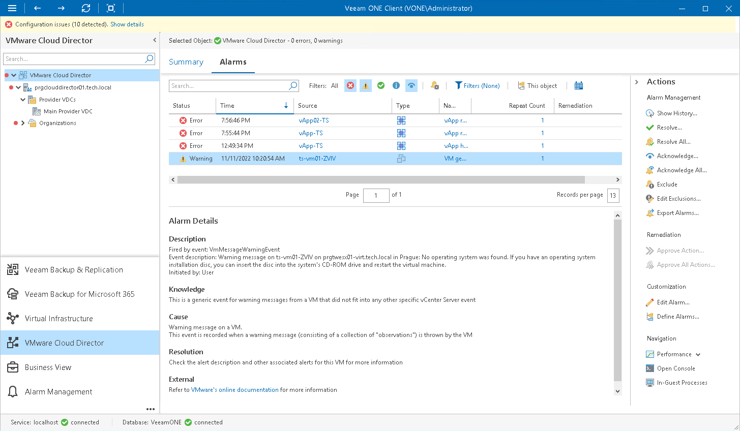 Monitoring vCloud Director Alarms