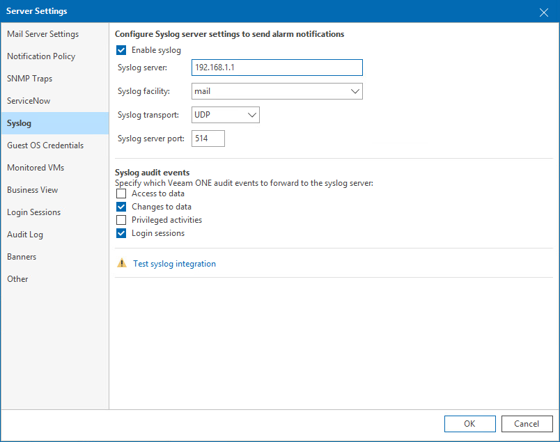 Syslog configuration