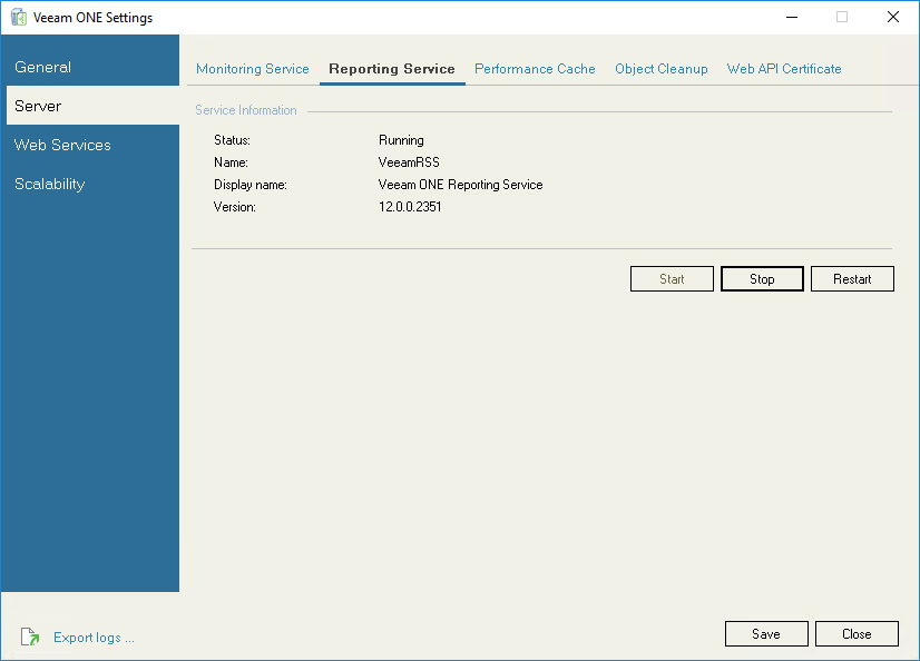 Reporting Service Settings
