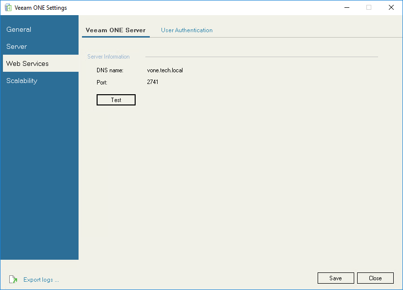 Veeam ONE Server Settings