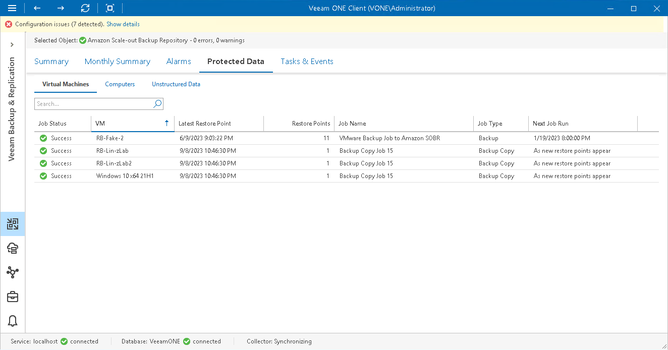 Viewing the List of VMs in Backups