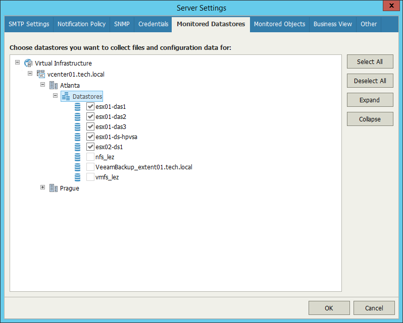 Choosing Datastores to Report On
