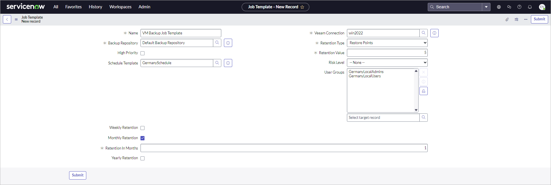 Configuring VM Backup Job Templates