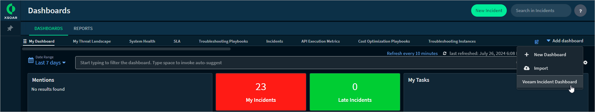 Working with Veeam Incident Dashboard