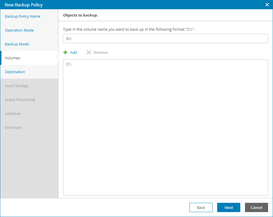 Choose Volumes to Back Up