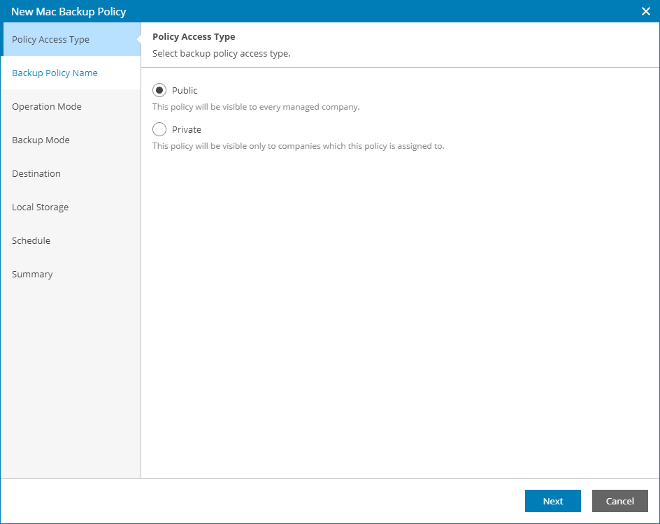 Select Backup Policy Access Type