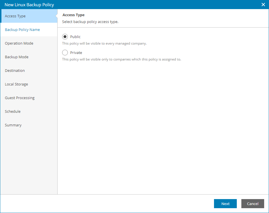 Select Backup Policy Access Type
