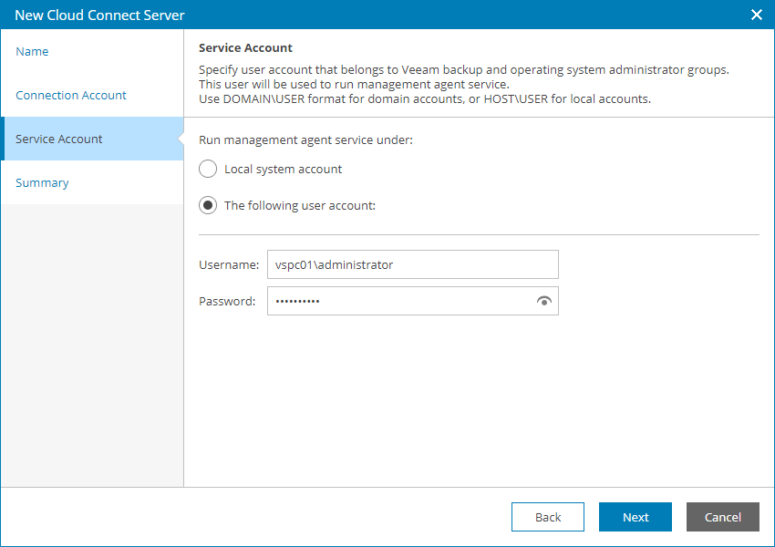Specify Service Account Credentials