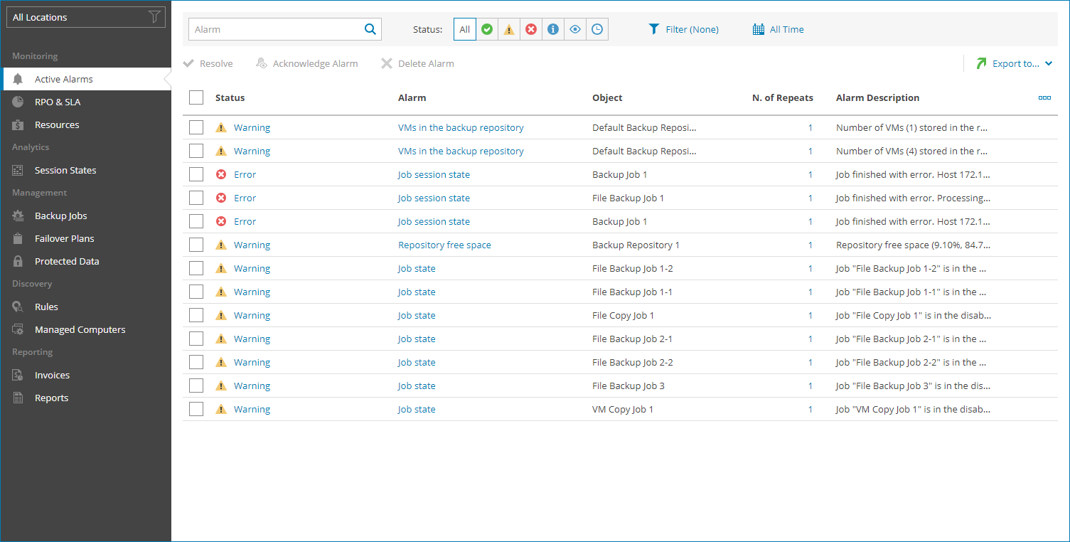 View Triggered Alarms