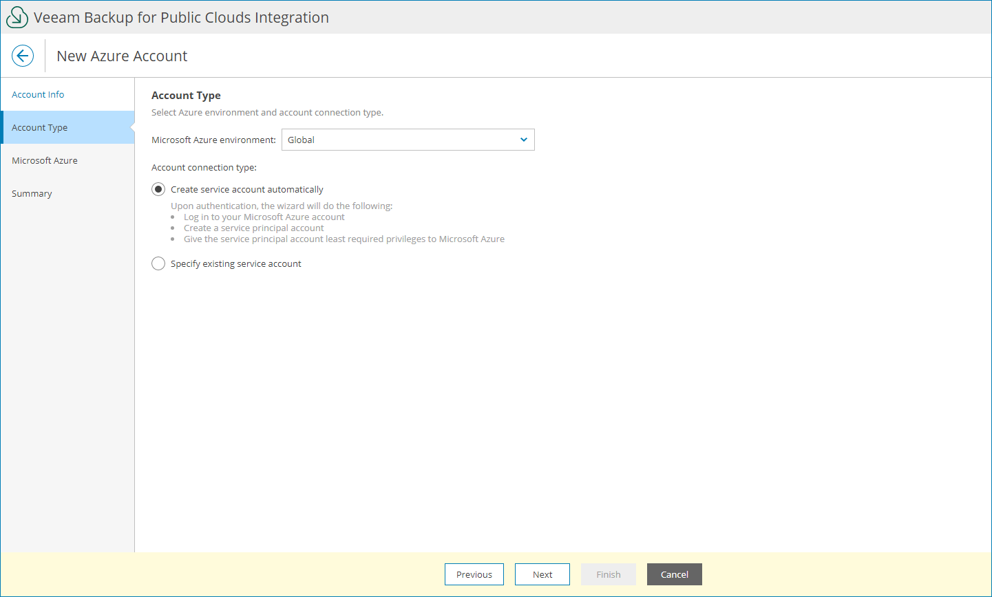 Specify Account Type