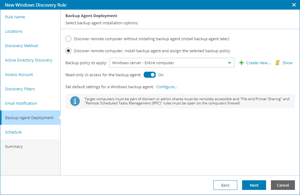 Configure Backup Agent Deployment