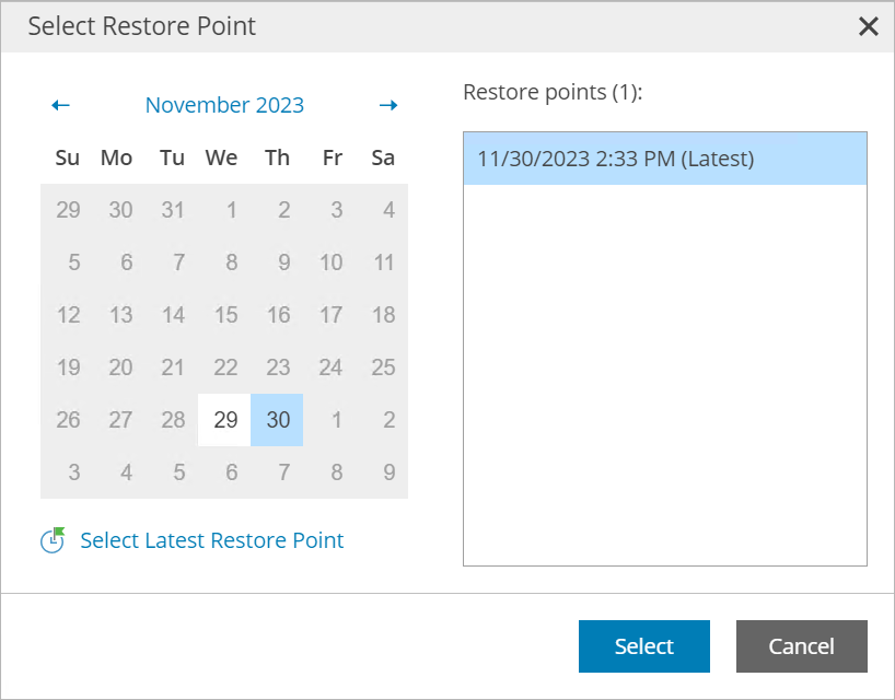 Step 2. Select Restore Point and Files to Restore