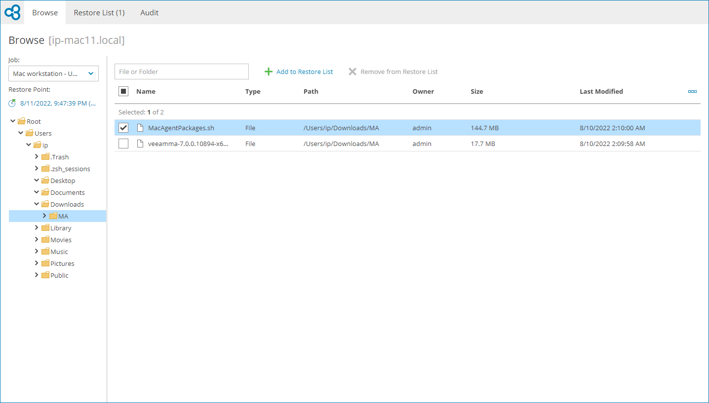Select Files to Restore