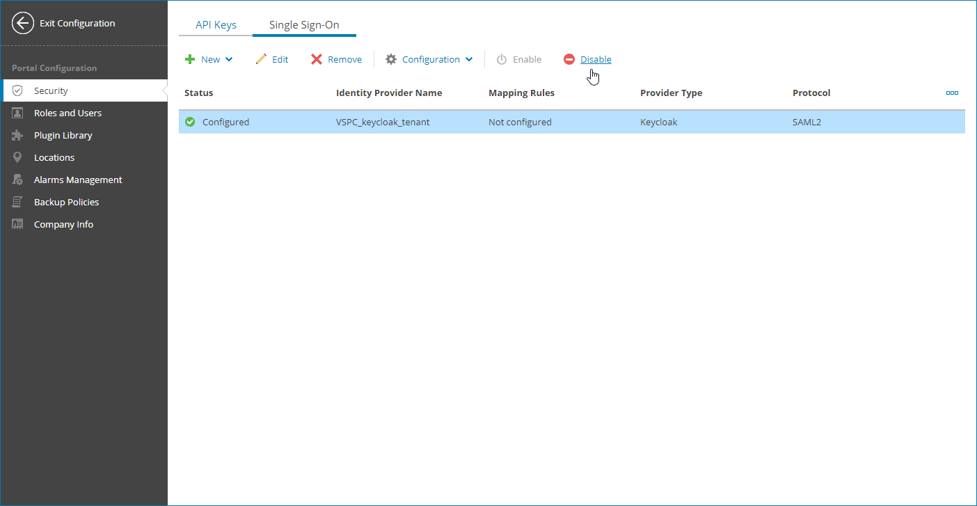 Disabling Identity Provider
